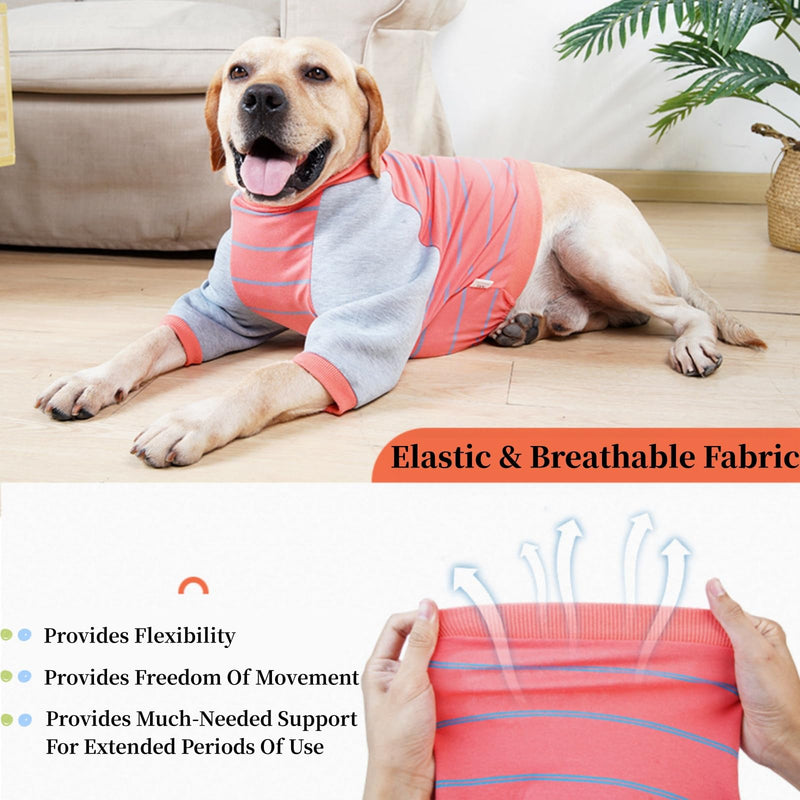 Dog Elbow Protector for Calluses, Dog Post Operative Protection Shirt, Dog Surgery Recovery Suit Clothes Front Leg Braces Elbow Dysplasia, Cone Collar Alternative for Sprain Arthritis Joint Care, 2XL Pink & Stripe - PawsPlanet Australia