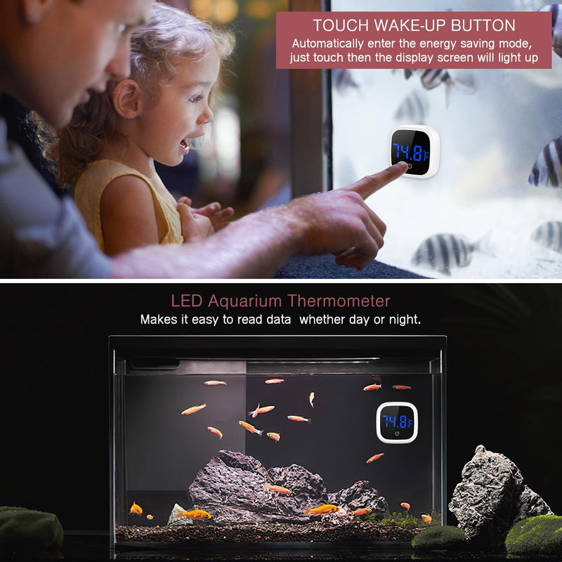 Digital Aquarium Thermometer, Stick-on Fish Tank Thermometer, Wireless Tank Temperature Sensor with LED Touch Screen, Battery, ℉, for Fresh Water, Tap Water, Marine Water 1 PCS White - PawsPlanet Australia