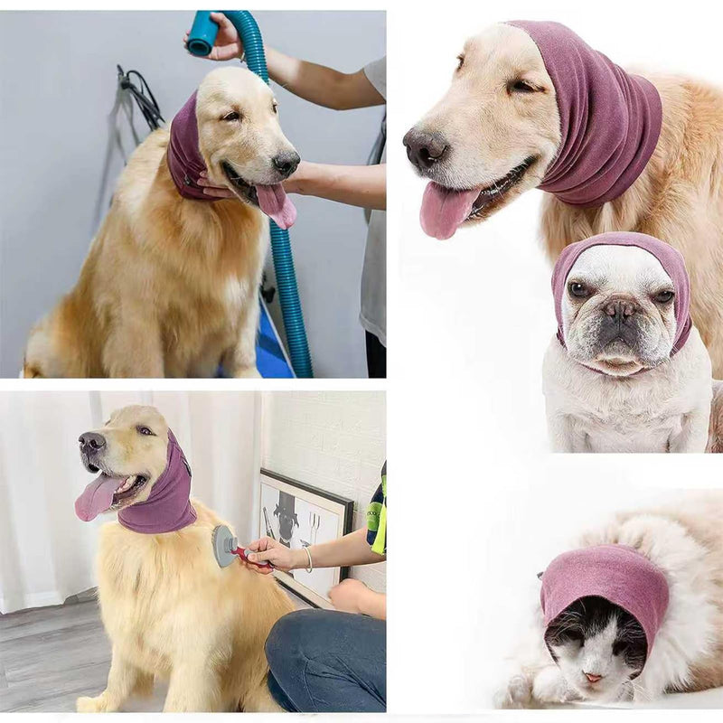 Dog Ear Protection Cover, Dog Ear Cover for Anxiety Relief, Adjustable Cat Ear Scarf, Dogs Ear Defenders, Neck and Ears Warmer for Bathing Drying, Grooming & Noise Reduction(Purple, M) Purple