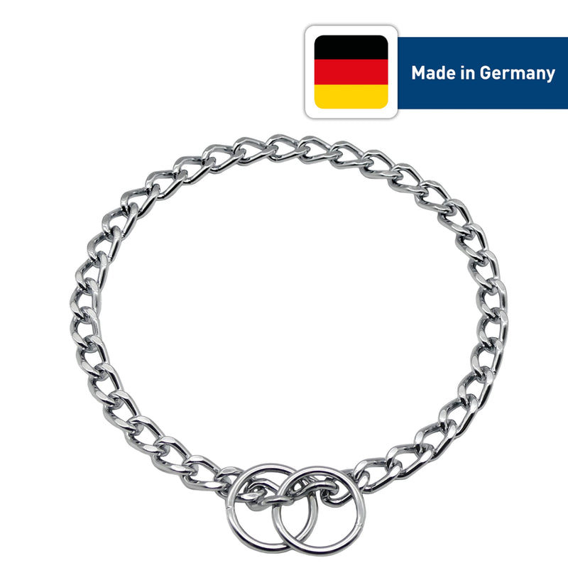 Herm Sprenger Chrome Plated Steel Dog Collar with Short Flat Links Choke Chain Two O-Rings for Small Medium Large Dogs Professional Training Collar Correction Slip Chain Made in Germany (28in (70cm)) 28in (70cm) - PawsPlanet Australia