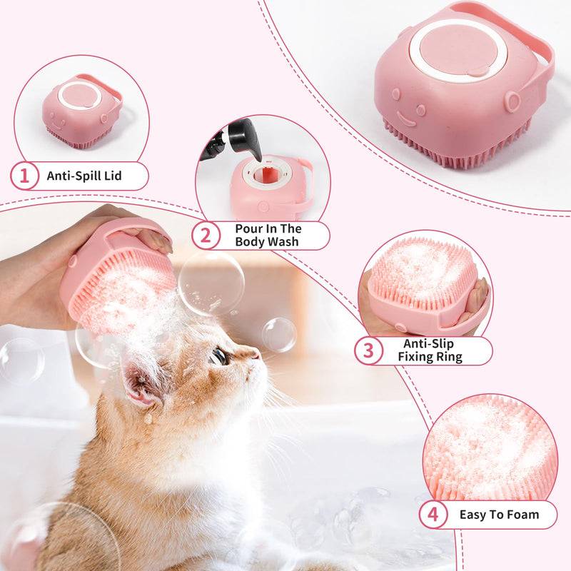 Dog Bath Supplies, Bath Grooming Kit with Storage Bag - Self Cleaning Slicker Brush, Shampoo Brush & Scrubber, Dog Grooming Gloves for Short & Long Haired Dogs & Cats (6 PCS) Premium2.0 Pink