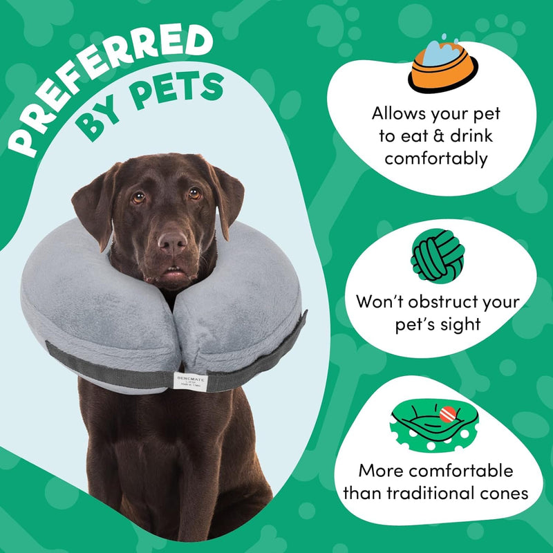 Protective Inflatable Collar for Dogs and Cats - Soft Pet Recovery Collar Does Not Block Vision E-Collar, Soft Protective Cone for Dogs After Surgery (Gray, [Neck:10"-14"] Medium) Gray - PawsPlanet Australia