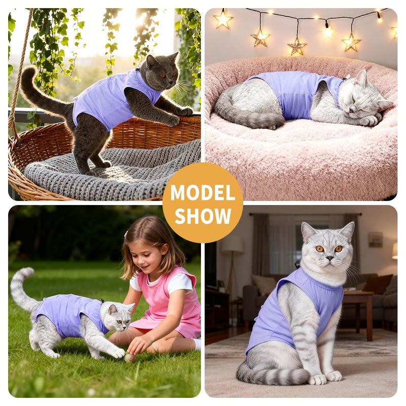 Cat Surgery Recovery Suit Post Surgery Onesie for Cats Soft Medical Pet Shirt Comfortable Cone Alternative to Stop Licking After Spay/Neuter Medium Purple