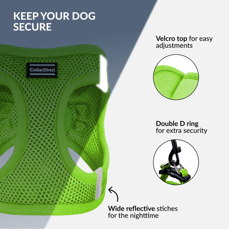 CollarDirect Step-in Reflective Dog Harness - Any Weather Air Mesh for Small and Medium Dogs Easy to Put On and Off (Size M, Lime Green) - PawsPlanet Australia