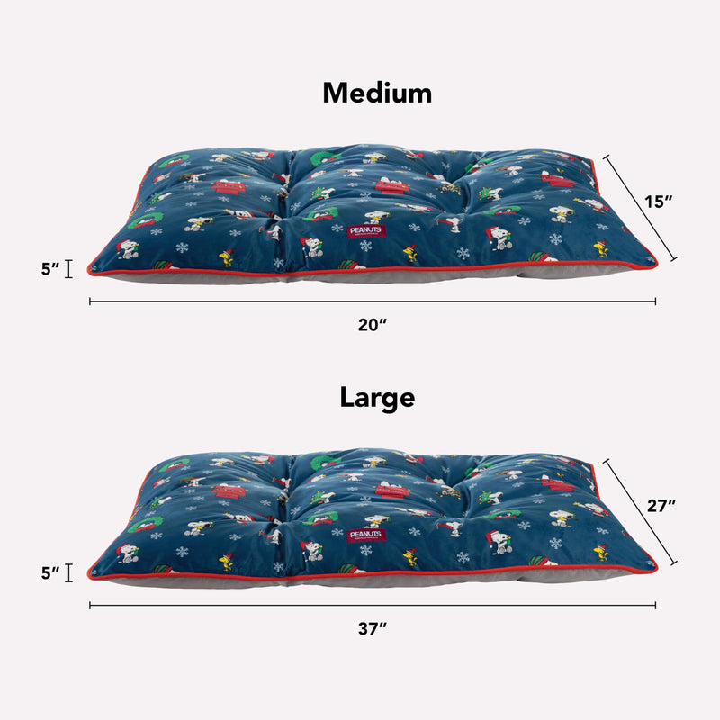 Berkshire Peanuts® Square Dog Bed, Suedemink Fleece Pet Mat with Waterproof & Non-Slip Bottom, Soft Plush Dog Mat for Crate, Couch, or Floor, Machine Washable(Snoopy Best Christmas Icons, Medium) Snoopy Best Christmas Icons Opened Up Small Navy - PawsPlanet Australia