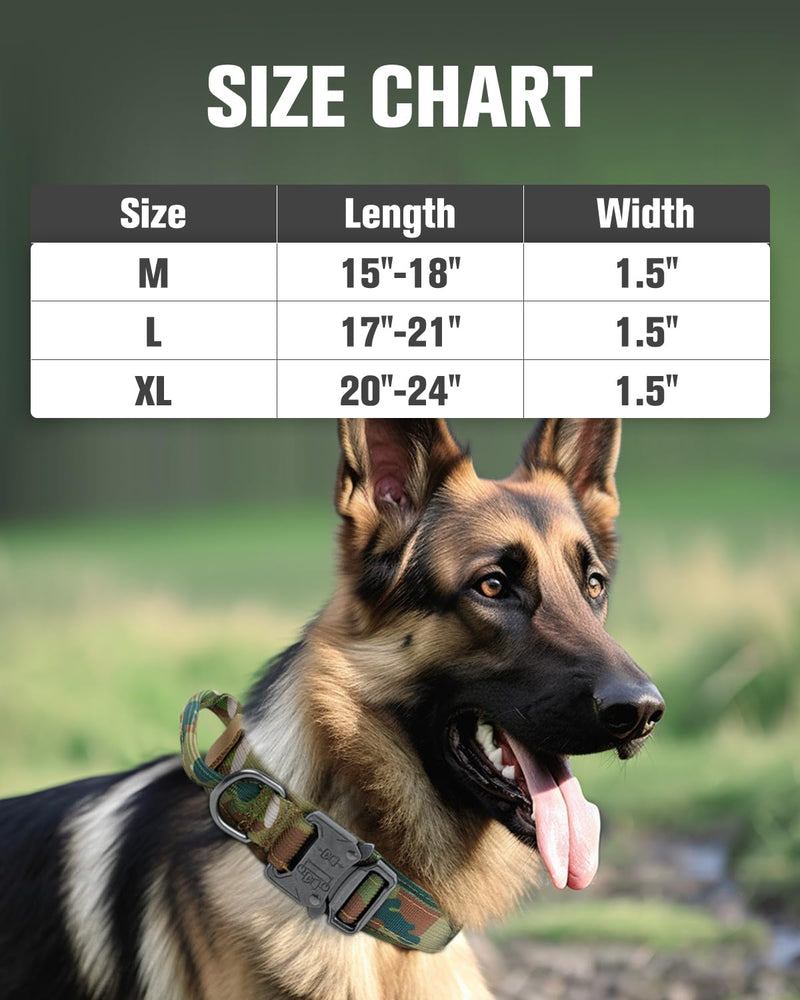 Joytale Tactical Dog Collar(17"-21") and Dog Leash Set, Shock Absorbing Bungee Dog Leash and Adjustable Strong Dog Collar with Handle for Large Dogs(Camouflage, L) - PawsPlanet Australia