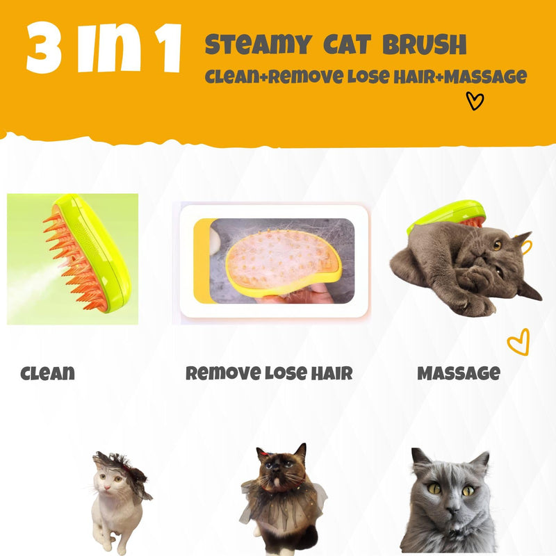 Cat Steam Brush,Steam cat brush,pet steam brush,Cat Brush, 3 In1 Cat Steamy Brush,Cat Grooming Brush,Cat hair steam brush,Steam brush for cats GREEN - PawsPlanet Australia