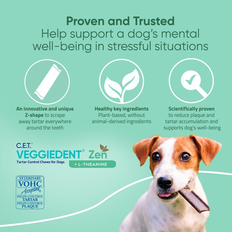 Virbac C.E.T.® VEGGIEDENT® Zen Tartar Control Chews for Dogs - Multifunctional to Support Mental Well-Being, VOHC Approved - Extra Small Under 11lbs X-Small (Pack of 30) - PawsPlanet Australia