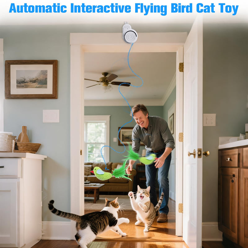 Interactive Cat Toys for Indoor Cats Automatic Electric Flying Bird Feather Cat Toy - Best Kitten & Adult Cat Enrichment Toy Stick-on Hanging Electric Kitty Toys for Bored Cats White - PawsPlanet Australia