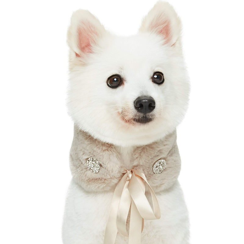 Blueberry Pet Soft & Comfy Peachy Beige Faux Fur Dog Scarf with Princess-Like Diamonds, Medium Medium (Pack of 1)