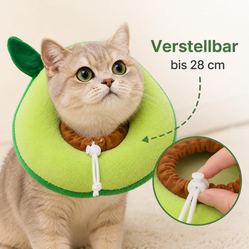 Soft Cat Cone Collar, Cat Recovery Collar, Dog Cone for Small Dogs, Adjustable Avocado Neck Pillow, Stop Licking after Surgery, Washable Size L, 19 x 19 cm, Neck up to 28 cm, Home Aftercare