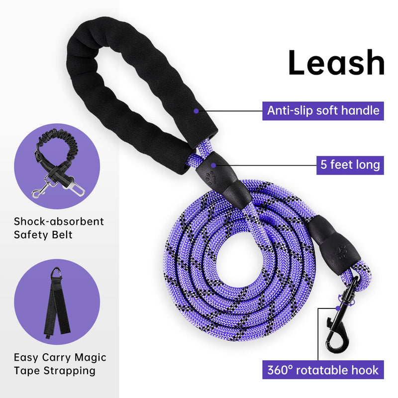 IVY&LANE No Pull Dog Harness for Small Dogs, Dog Vest Harness with Leash, Safety Belt and Storage Strap, Fully Adjustable Harness, 360° Reflective Strip, Soft Handle (Purple, S) Purple - PawsPlanet Australia