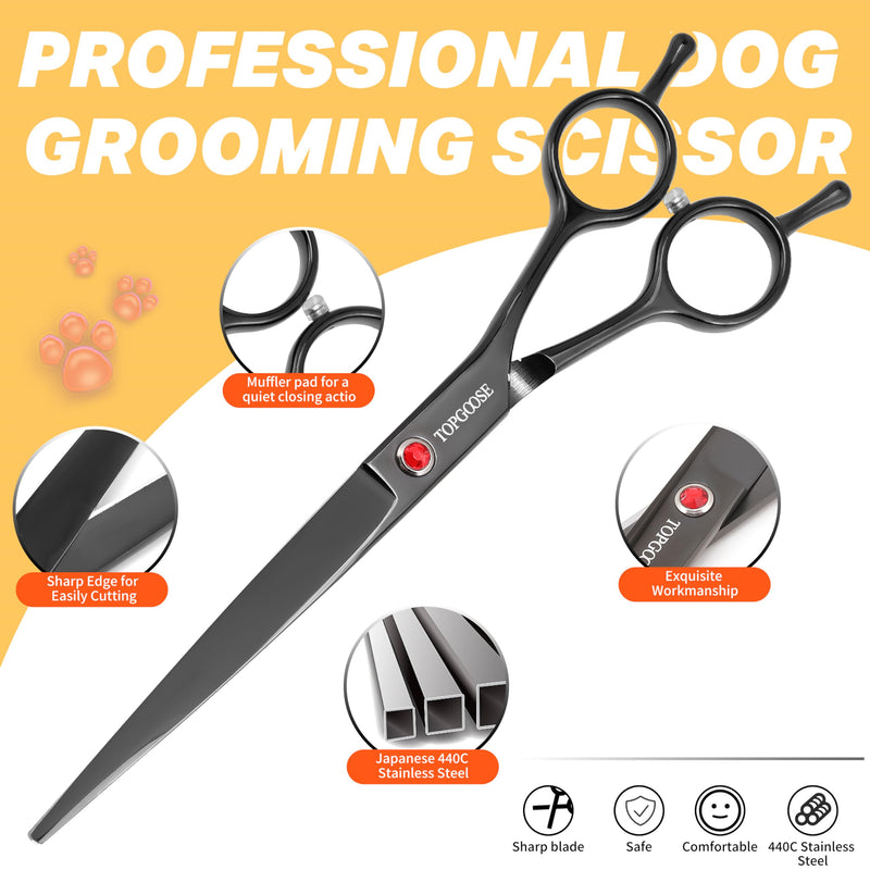 TOPGOOSE Dog Grooming Scissors Kit, Professional 6 in 1 Pet Scissors Sharp Shears Set - Straight, Thinning, Chunker, Curved Shears and Comb for Long Short Hair for Dog Cat (Set, Black) - PawsPlanet Australia