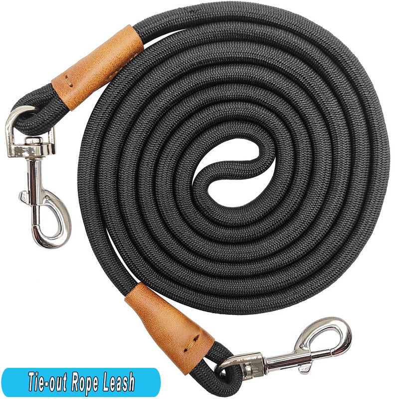 6 Foot Dog Tie Out Rope Leash, Heavy Duty Climbing Nylon Basic Leash for Camping, Indoor, Outdoor and Front Yard 0.5in.x 6ft.(for dogs weight 18-120lbs.) Black - PawsPlanet Australia