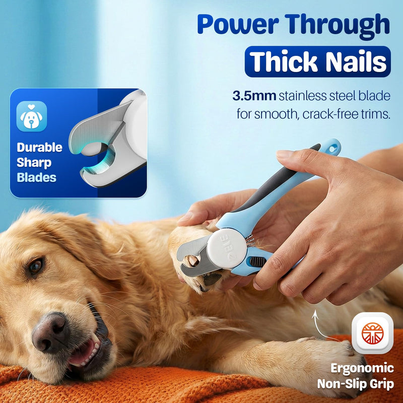 Flexzion Pet Nail Clippers for Dogs & Cats - Stainless Steel Blade Cat Nail Trimmer with Stored Nail File, Safety Guard, Easy Grip Handle - Dog Nail Clippers for Large Dogs, Medium Small Breeds, Blue