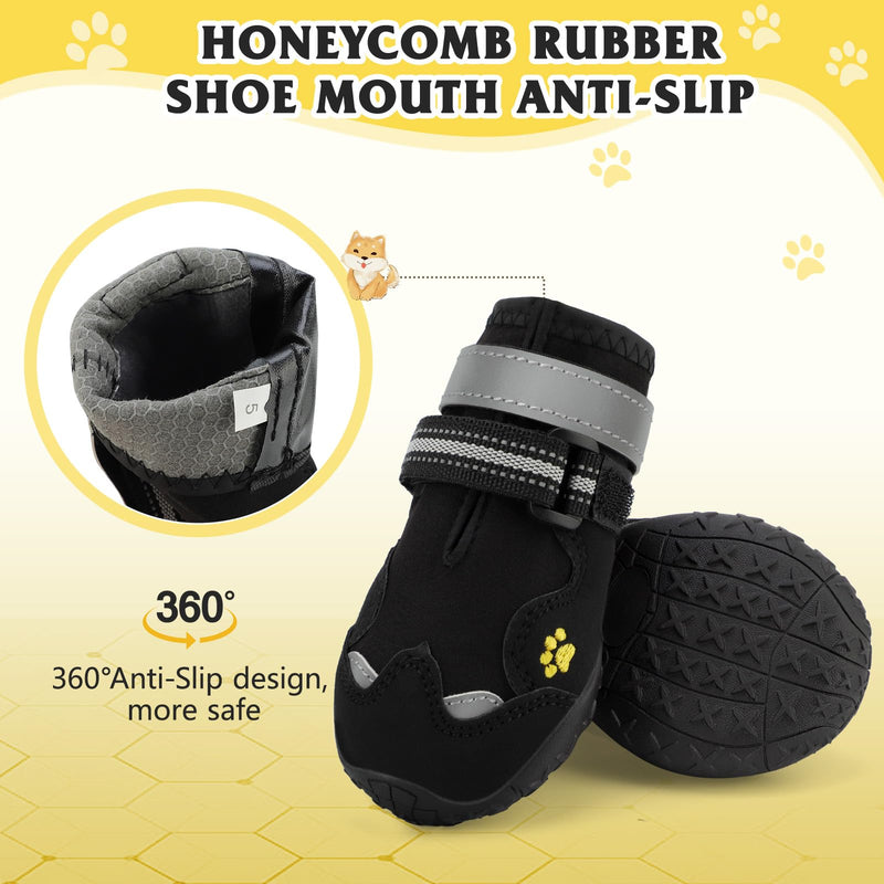 Dog Shoes for Large Dogs, 360°Anti Slip Medium Dog Boots & Paw Protectors Winter Snowy, Waterproof 4Pcs Dog Booties with Reflective Strips (Size 3: 1.97''x2.48''(W*L), Black) Size 3: 1.97''x2.48''(W*L) - PawsPlanet Australia