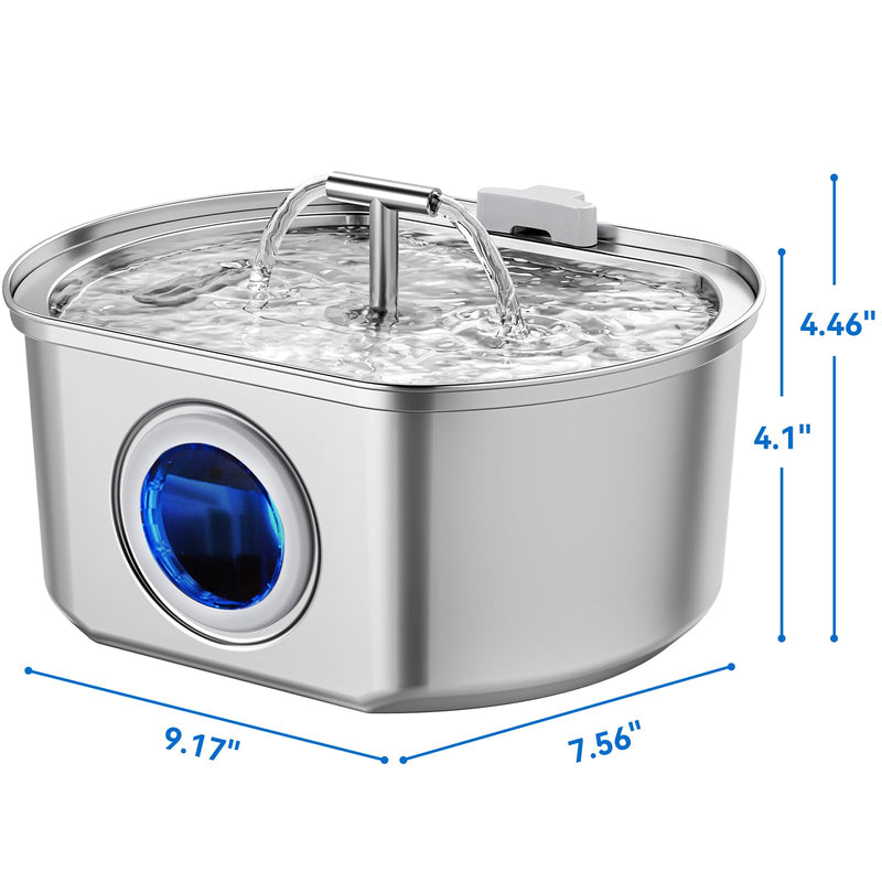 Cat Water Fountain Stainless Steel - Pet Drinking Fountain for Cats Indoor - 3.2L/108oz Automatic Water Dispenser with Watering Level Window (4 Filter) Cat Fountain + 4 Filters + 4 Sponges - PawsPlanet Australia