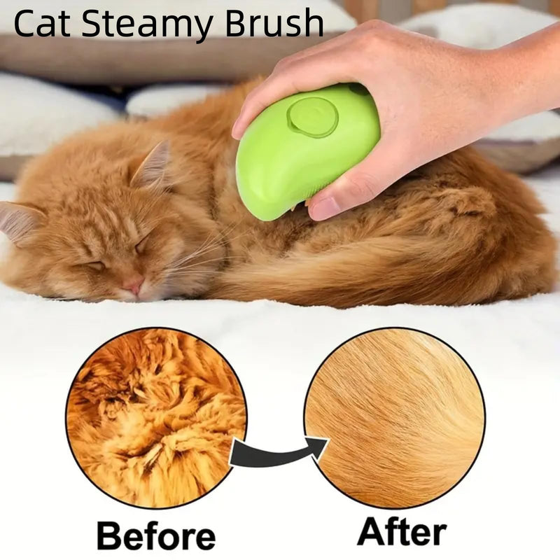 Cat Brush, Multifunctional Cat Steamy Brush, Self Cleaning Steam Cat Brush for Massage, Silicone Steam Pet Brush， for Removing Tangled And Loosse Hair ，Pet spray massage comb (Yellow) Yellow - PawsPlanet Australia