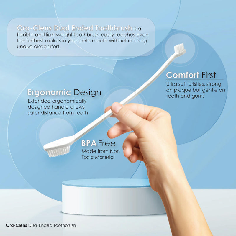 Dual Ended Toothbrush- Ergonomic Angled Design, Long Flexible Neck, Lightweight, Comfortable, Helps Control Tartar, Plaque & Bad Breath for Dogs and Cats. - PawsPlanet Australia
