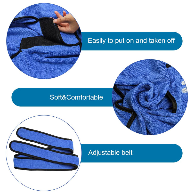 Dog Bathrobe Towel with Double Pocket, Wearable Dog Towel Super Absorbent Fast Drying Pet Towel Soft Dog Bath Robe with Hat and Belt for Medium Large Dogs X-Large:Back Length 29"/75cm - PawsPlanet Australia