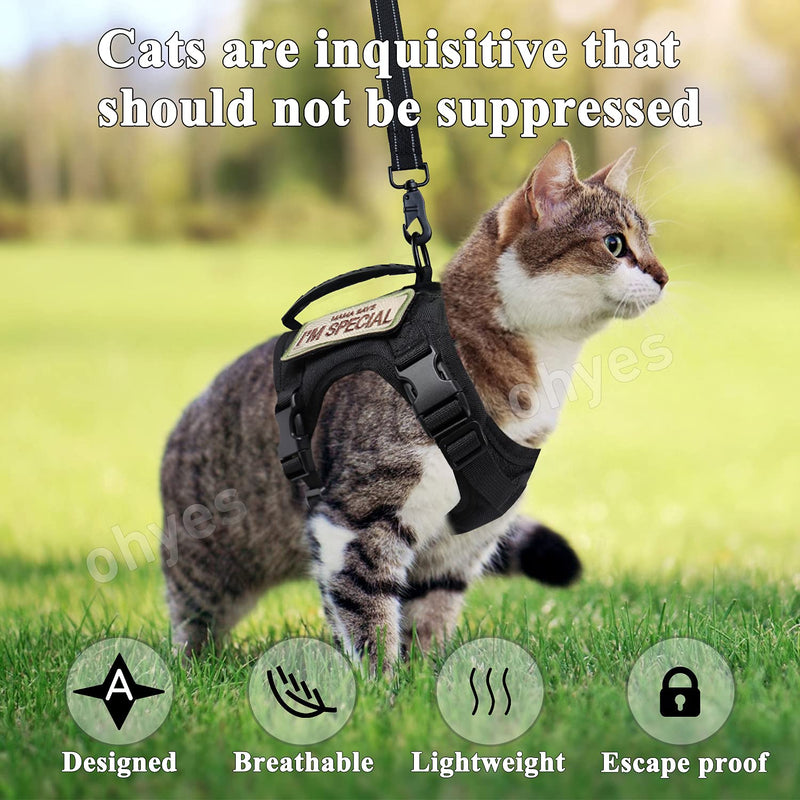 Tactical Cat Harness and Leash for Walking,Escape Proof Soft Adjustable Pet Vest Harness for Large Cat,Breathable Mesh Small Dog Black - PawsPlanet Australia