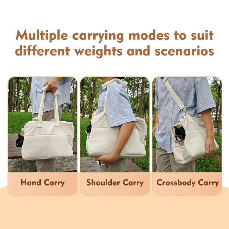 Dog Purse Carrier for Small Dogs Cats Puppies 17 lb Max, Breathable Mesh & Comfortable Strap, Dog Purse Carrier with 6 Pockets & Safety Leash Clip (Cream Color) - PawsPlanet Australia