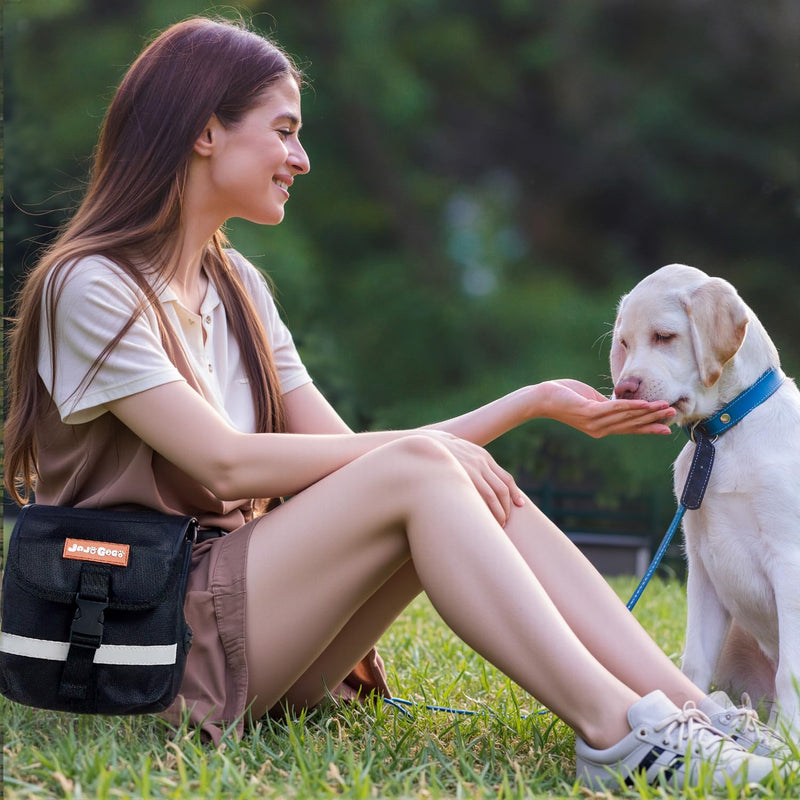 JOJOGOGO Dog Treat Pouch with 4 Cup Removalbe Silicone Bag, Magnetic Closure Treat Pouches for Pet Training and Walking, Dog Training Treat Pouch with Clicker, Puppy Snack Bag and Poop Bag Holder Black normal