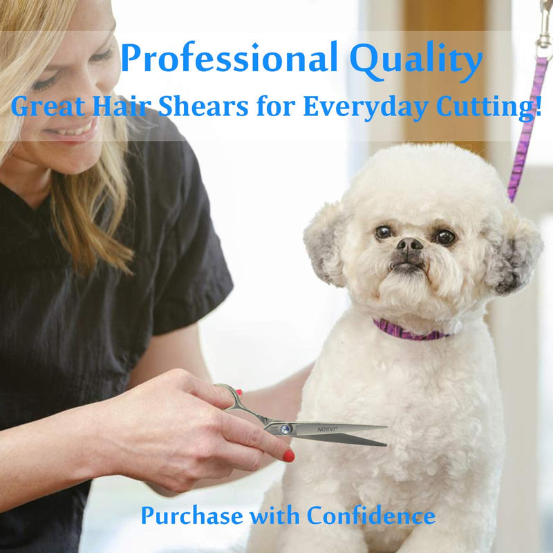 JASON 7" Straight Dog Grooming Scissors, Ergonomic Pets Grooming Shears, Premium Cats Trimming Kit with Offset Handle and Jewelled Screw, Sharp, Comfortable Christmas Gift 7.0" - PawsPlanet Australia