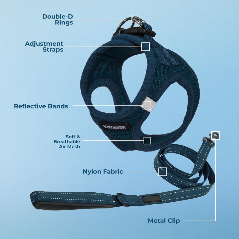 Voyager Step-in Air All Weather Mesh Harness and Reflective Dog 5 ft Leash Combo with Neoprene Handle, for Small, Medium and Large Breed Puppies by Best Pet Supplies - Harness Leash Set (Blue), L Harness Leash Set (Blue) L (Chest: 18 - 20.5") - PawsPlanet Australia