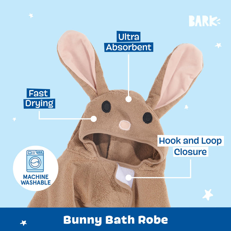 Barkbox BARK Dog Bathrobe - Rabbit-Themed, Medium (Chest: 26 inches, Neck: 19 inches), White/Light Grey, Polyester/100% Material, Machine Washable, Dog Coats for Medium Dogs, Tumble Dry Low Bunny M - PawsPlanet Australia