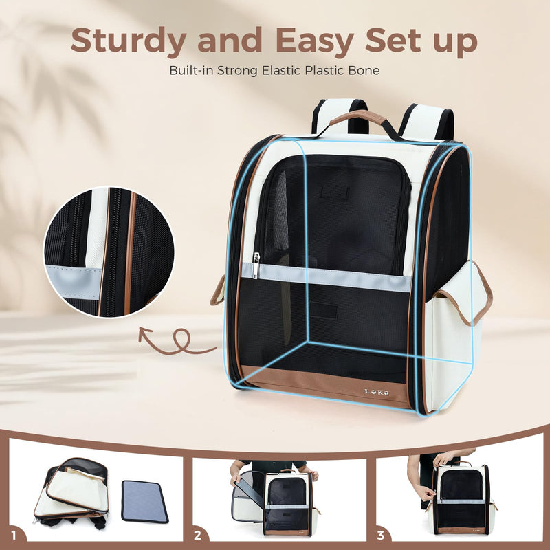 Lekereise Cat Backpack Carrier, Pet Carrier Backpack Airline Approved for Small Dogs Medium Cats Fit Up to 18 Lbs, Dogs Foldable Backpack Carrier for Travel, Hiking, Beige 13.39"L x 11"W x 16.53"H - PawsPlanet Australia