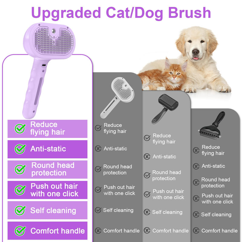 Dog Brush Cat Brush for Shedding, Pet Spray Steam Brush for Dogs Cats,Anti-Static Hair Removal Grooming Comb Long Short Haired Pets Barber Tool,purple purple