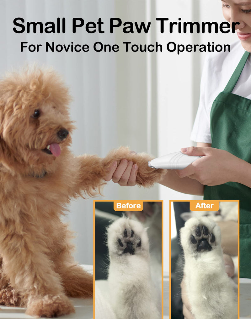 Dog Paw Trimmer for Grooming, Cordless Electric Small Pet Grooming Clippers Hair Trimmer for Dogs Cats, Low Noise for Trimming Pet's Hair Around Paws, Eyes, Ears, Face, Rump (White) White - PawsPlanet Australia