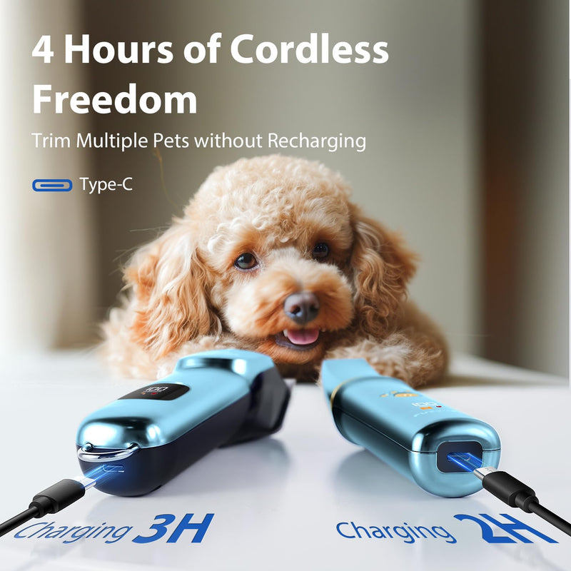 Dog Grooming Kit, Dog Clippers for Grooming for Thick Curly Coats, Professional Pet Hair Shaver Paw Trimmer Cordless Rechargeable Low Noise for Dogs Cats Animals Face Ear Blue - PawsPlanet Australia