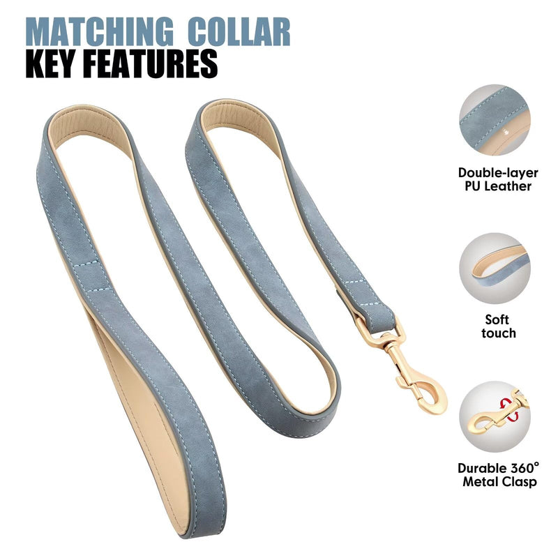 Beirui Soft Padded PU Leather Dog Collar and Leash Set, Durable Dog Leash and Collar Set with Metal Buckle, Breathable Pet Collars with 4FT Leash for Large Dogs(Blue, Neck 16-21") XL:Fit Neck 16-21"(48-75lbs) Blue - PawsPlanet Australia