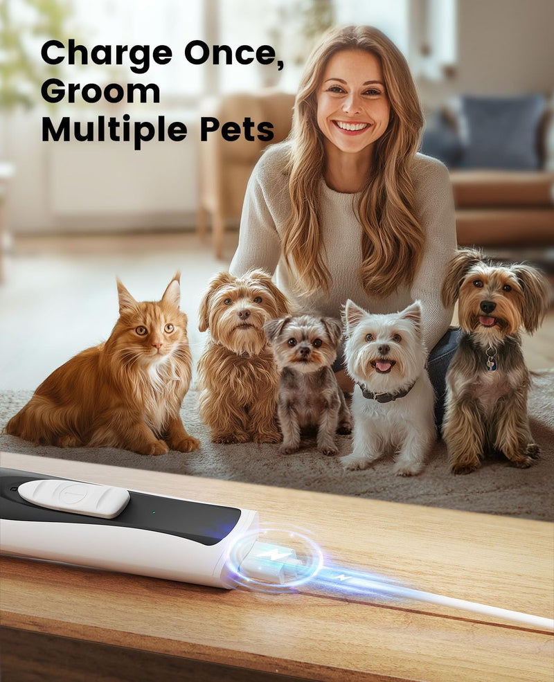oneisall Low-Noise Dog Paw Trimmer with LED Light, Paw Trimmer for Dogs &Cats 0.8inch/20mm Wide Blade, 35dB Cordless Electric Pet Paw Grooming Clippers for Paws, Ears, Face, Rump White - PawsPlanet Australia
