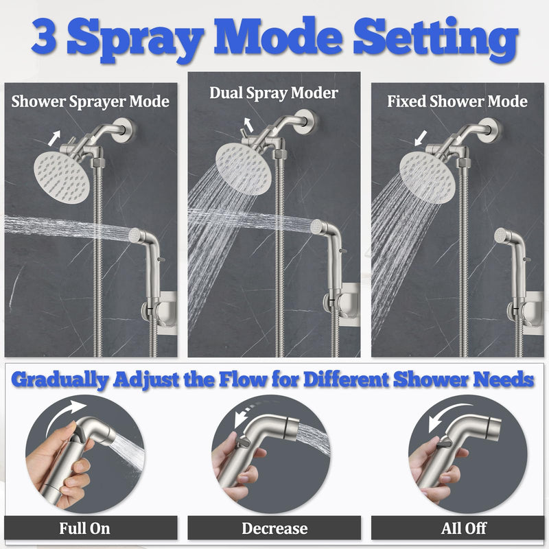 Dog Shower Attachment Metal, YDmeet Pet Shower Attachment for Fast and Clean Pet Bathing and Dog Washing, Brass Shower diverter, Adjustable Pet Shower Sprayer, 8 ft Hose and Shower Holder, Brushed Shower Diverter with Elbow Outlet Design Brushed Nickel - PawsPlanet Australia