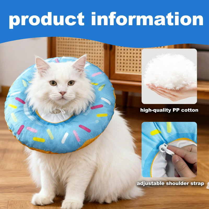 Cat Cone Collar Soft, Cute Adjustable Cat Donut Collar After Surgery, Kitten Recovery Cones to Stop Licking & Scratching, Wound Healing Neck Elizabethan Collars for Cats Blue M (under 10 lbs)