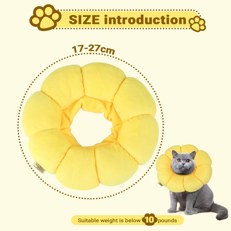 Cat Collar - Protective Collar Cat M - Soft PP Cotton - Prevents Licking and Biting After Surgery - For Recovery of Small Dogs and Cats (Sunflower)