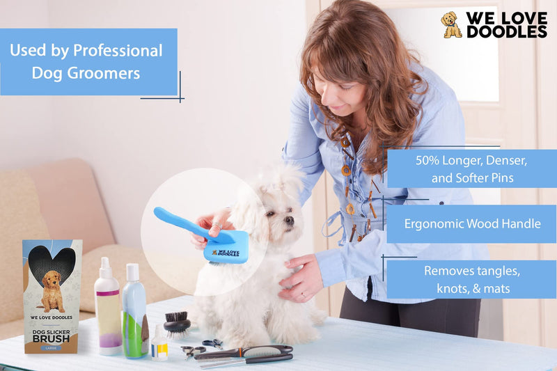 We Love Doodles Large Dog Slicker Brush & Ocean Breeze Detangler Spray Bundle - Goldendoodle Brush & Goldendoodle Spray Kit - Made in USA - PawsPlanet Australia