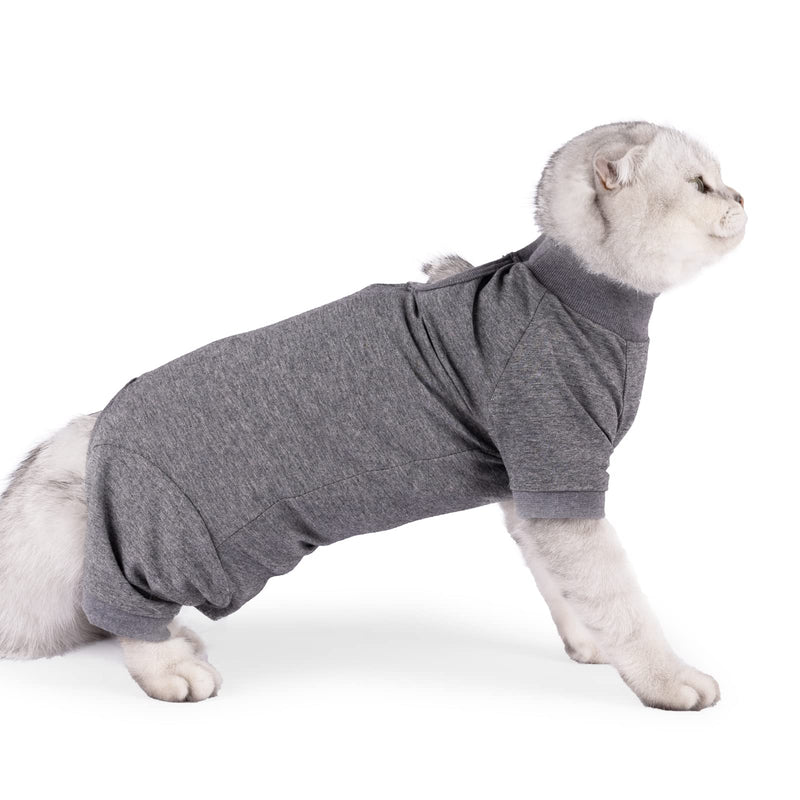 LIANZIMAU Cat Recovery Suit for Male Female Cat Surgery Vest Long Sleeve Cat Bodysuit Onesies Prevent Shedding Pet Clothing E-Collar Alternative L New Grey