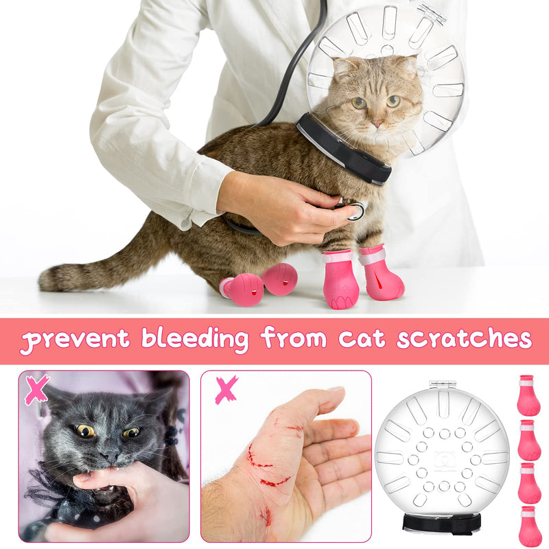 Therwen 8 Pcs Cat Bathing Bag Set Adjustable Pet Shower Net Bag Cat Helmet for Grooming Breathable Cat Muzzle Boots Paw Covers Nail Clipper Nail File Tick Tool Massage Brush Comb Pet Trimming Cleaning - PawsPlanet Australia