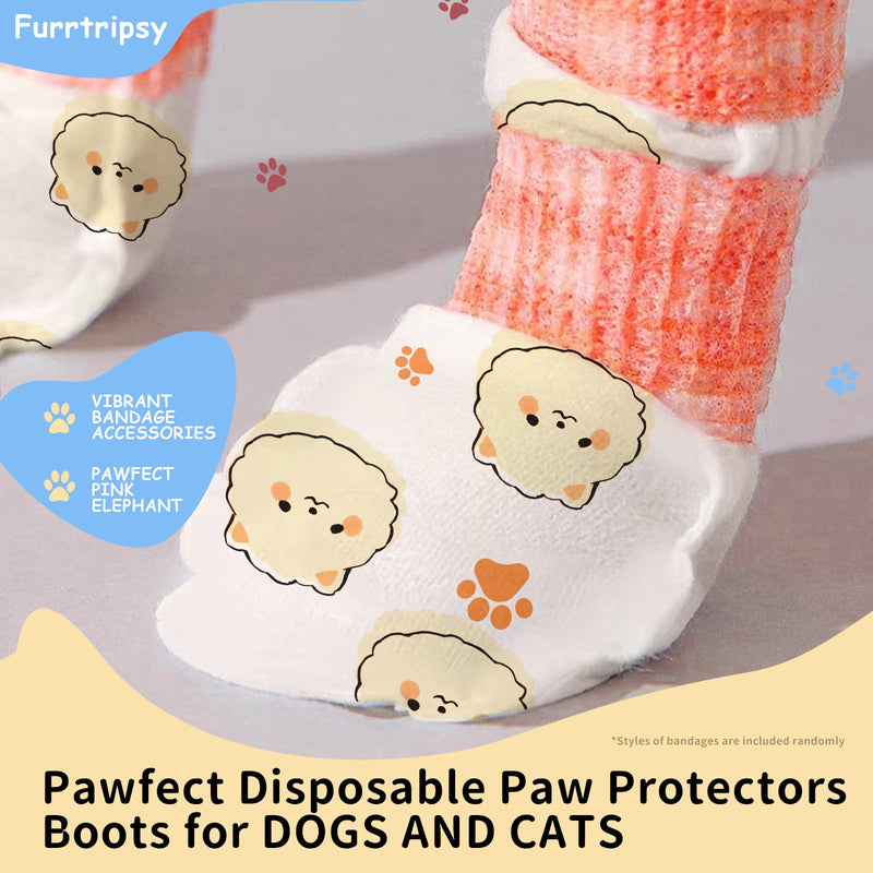Disposable Dog Booties for Dog Cats,32Pcs Pet Booties Waterproof and Breathable with Adjustable Bandage,Paw Socks Protector for Small Medium Large Dogs(S,Paw Width:1.18~1.77in) Size S: Paw Width 1.18-1.77"