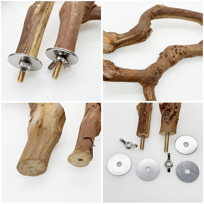 Woohome 5 PCS Natural Grape Stick Natural Wooden Parrot Stand, 3 Grape Wood Perch, 2 Stand, Paw Grinding Fork Bird Perch Stand for Cage Accessorie, Cockatiels, Small Birds WDM-NZG-006 - PawsPlanet Australia