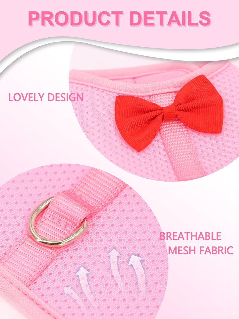 Bunny Harness and Leash for Walking Escape Proof,Mesh Breathable Adjustable Rabbit Leash Camping Hiking Training for Bunny Ferret Kitten Puppy Pink S (Chest:7.1-9.4") S Neck 5.5-7.1'' Chest 7.1-9.4” - PawsPlanet Australia