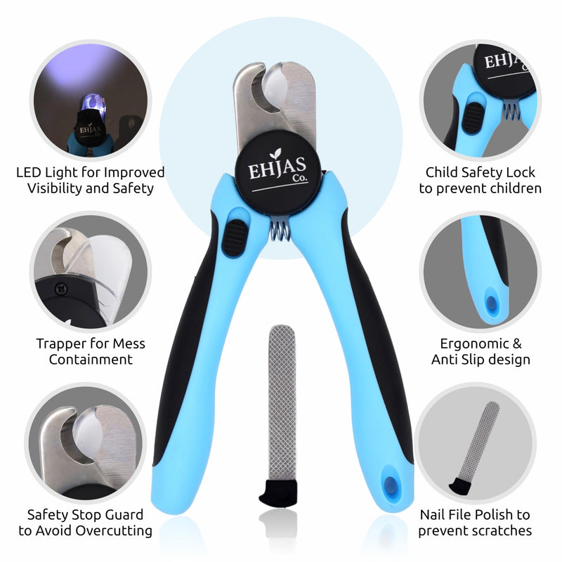 Stainless Steel Pet Nail Trimmer/Clipper with LED Light, Nail Trapper and Filer, Blue, for Dogs and Cats - PawsPlanet Australia