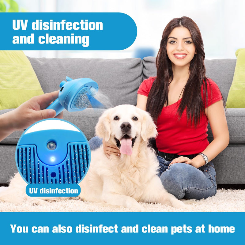 Pet Steam Brush for Dog,Gentle Cat & Dog Brush for Shedding Self-Cleaning Cat Brushes for Indoor Cats Spary Pet Hair Removal Tool for Massage,Grooming Dog Brush for Short&Long Haired Dogs Blue - PawsPlanet Australia