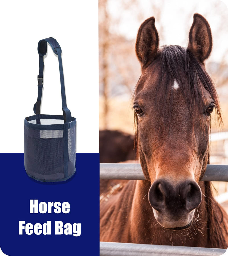 Horse Feed Bag for Grain - Heavy Duty Mesh Horse Feeder with Adjustable Strap,Comfort Neck Pad,Nose Pad Horse Muzzle (Medium,1Blue+1Pink) 1Blue+1Pink - PawsPlanet Australia