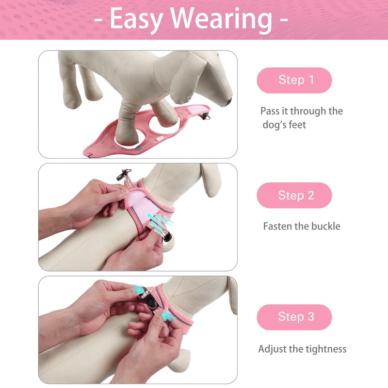 Dog Harness for Small Dogs and Leash Set, Honeycomb Grid, Reflective Lightweight Harness & Anti-Twist Pet Lead (Multi Color, XS, Pink) - PawsPlanet Australia