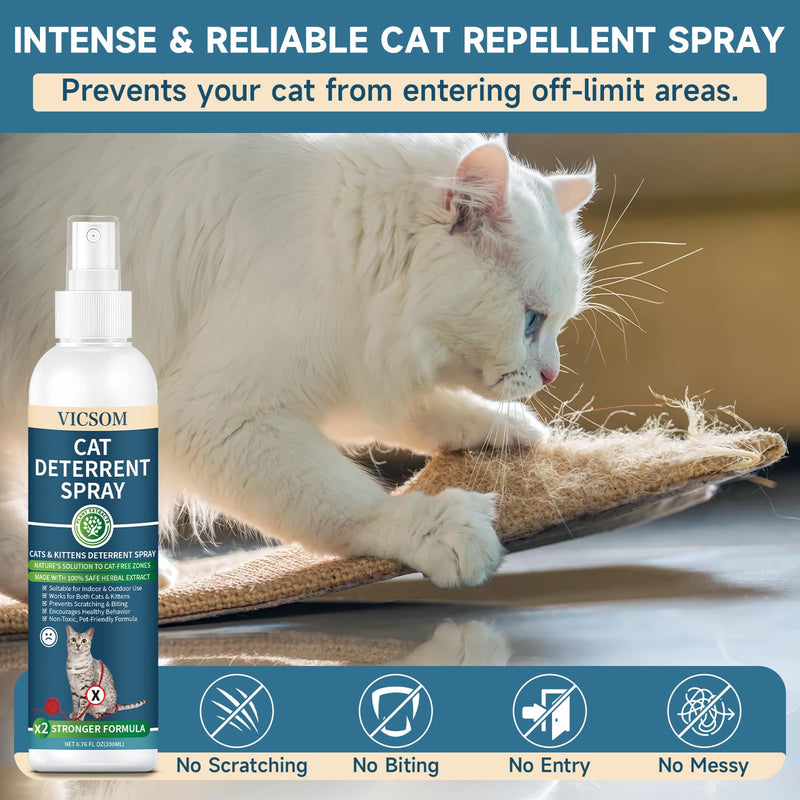 Cat Deterrent Spray, Natural Cat Repellent Spray, Anti-Scratch Deterrent for Furniture, Sofas, Rugs, Curtains, Plants, Indoor & Outdoor Repellent Cats Kittens, Non-Toxic, Alcohol-Free 6.76 FL Oz